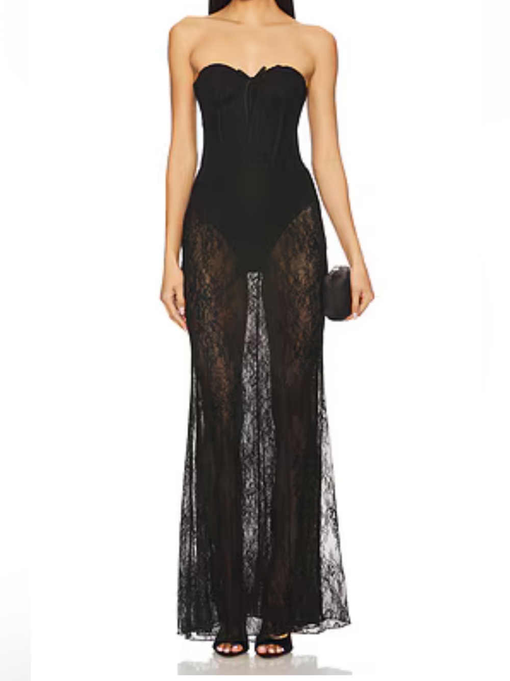 Camila Coelho Strapless Black Lace Maxi Dress